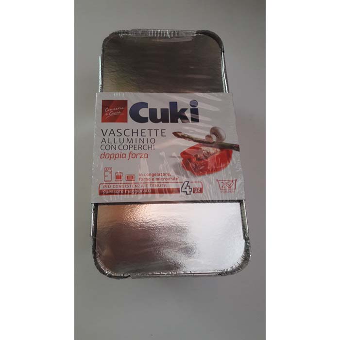Vaschette Alluminio Cuki 2 Porzioni x4 con Coperchio