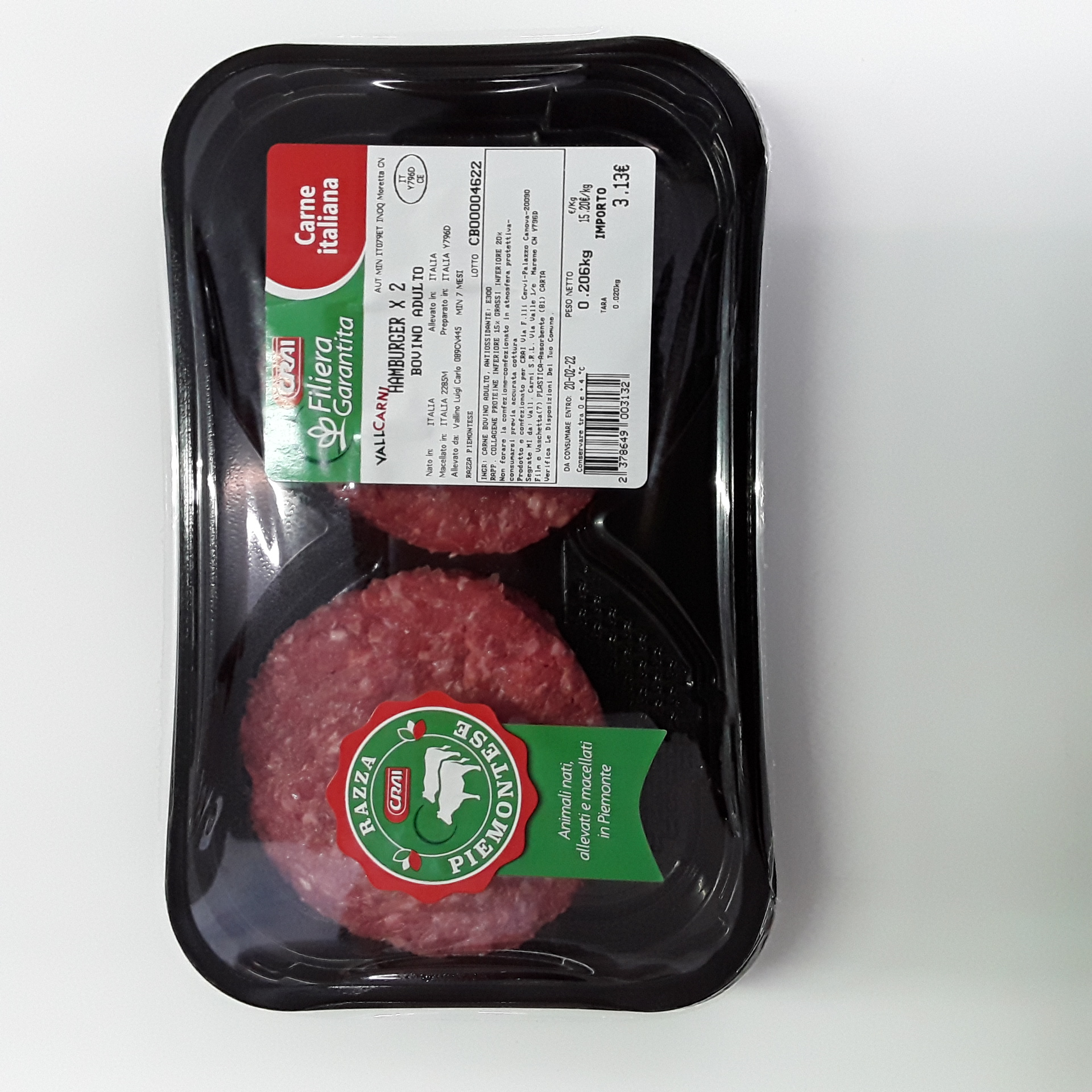 Hamburger Bovino Vallcarni 200/250gr (14,40/Kg)